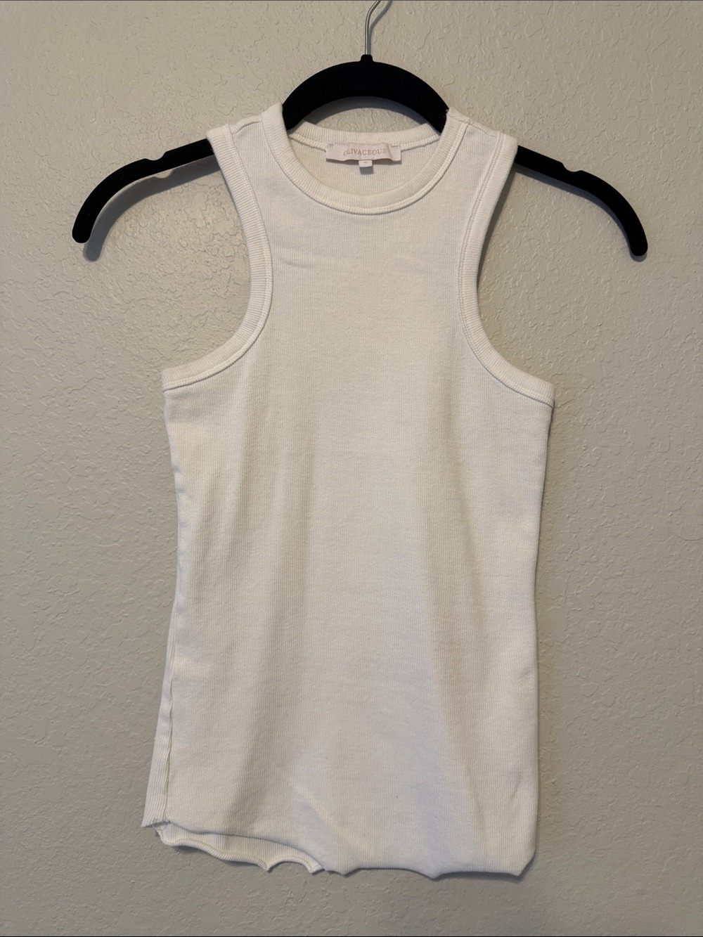 Olivaceous White Ribbed Racer Back Tank Top